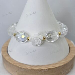 Elegant Crystal and White Rose Bracelet BR206